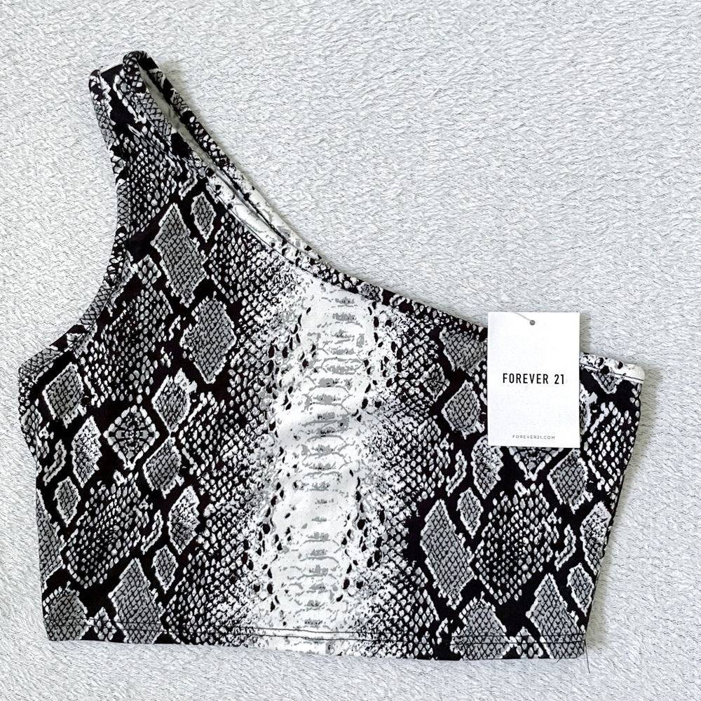 Forever 21 Tube Top Women’s Large L Snake Skin Print Black White One Shoulder